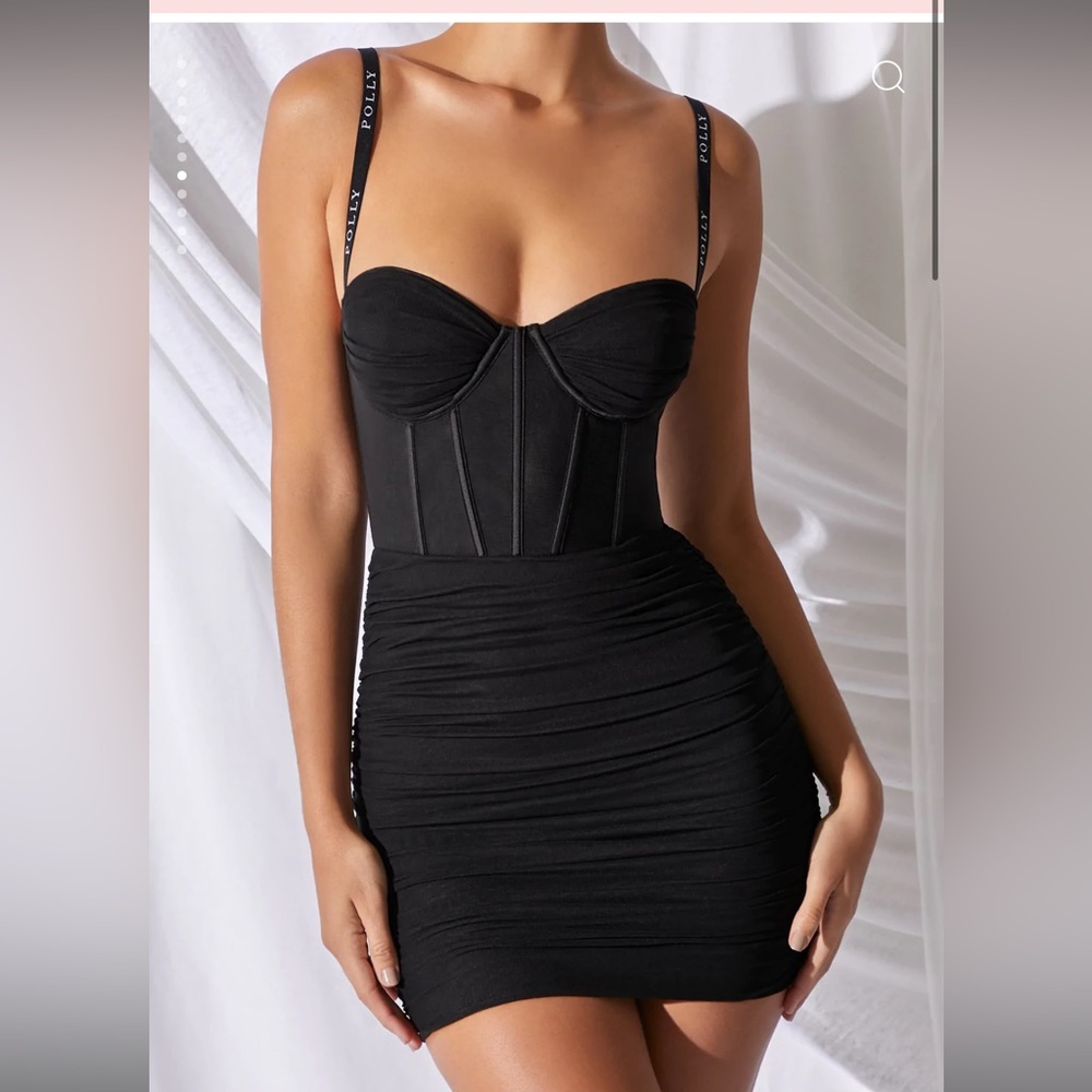 Overload Mesh Bodycon Corset Mini Dress in Black